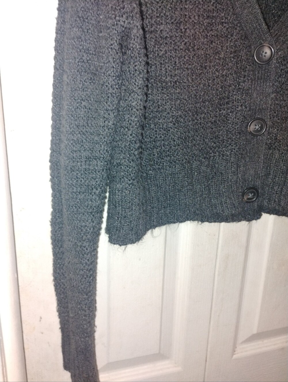 American Eagle Outfitters Dark Charcoal Gray Textured Cropped Cardigan - Picture 5 of 6